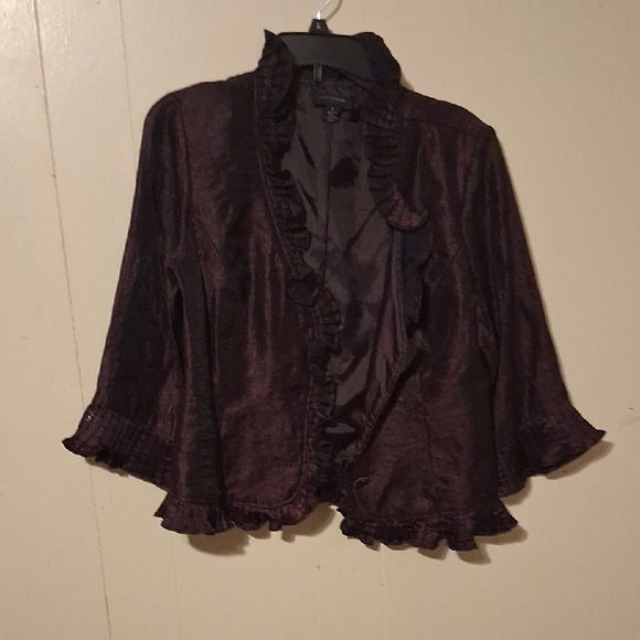 R&M Richards Jackets & Blazers - R&M Richards Deep Purple Ruffled Blazer
